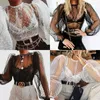 Women's Blouses & Shirts Mesh See-through Puff Sleeve Blouse Ladies Polka Dot Shirt Women Summer Long Fashion Casual Female Tops