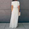 Ordifree 2021 여름 빈티지 여성 Maxi 파티 드레스 짧은 소매 흰색 레이스 긴 튜닉 비치 드레스 직업 휴일 의류 Y0603