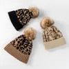 Зимние вязаные шапочки женщина леопардовые шерстяные шляпа с POM повседневные чекуляторы теплые колпачки RRE1180