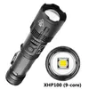 XHP100 Högkvalitativ 9-kärnlampig ficklampa Zoomable ficklampa USB-uppladdningsbar 18650 eller 26650 Batteri Power Bank Function Lantern J220713