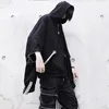 HOUZHOU Black Hoodie Goth Sweatshirt Hood Autumn Techwear Punk Gothic Darkwear Sweatshirts Streetwear Hip Hop Harhjuku 220315