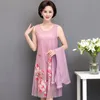 zomer katoen linnen 2 stuk set jurk vest vrouwen plus size 3XL 4XL 5XL PARTIJ MIDI jurken elegante vintage gewaad femme