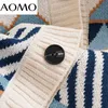 AOMO Autumn Winter Women Geometry Knitted Cardigan Sweater Jumper Button-up Female Tops 1F313A 211007