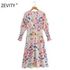 Zevity Women Fashion O Neck Kolorowe Graffiti Drukuj Dresy Linii Biuro Damskie Dorywczo Slim Vestido Chic Suknie biznesowe DS4421 210603