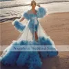 Blue Maternity Prom Klänningar Sweetheart 2 stycken Ruffles Tulle sjöjungfrun kvällsklänning för gravida kvinnor Robe de Soiree Sexy