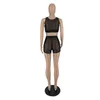 Sheer Outfits Sexy Two Piece Yoga Short Pants Set Womens Tracksuits 2022 Designer Clothing Mesh Tank Tops Shorts See Through Outfits