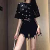 Retro high-waist denim shorts loose and thin ripped wide-leg pants pants women's trendy JXMYY 210412