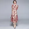 Women Summer Designer Elegant Bowknot Embroidery Puff Sleeve Sexy Wedding Cocktail Party Robe Female Vintage Mesh Dress Vestidos 210525