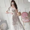 lace maxi dress kroean ladies Sexy Short Sleeve cabaret party white A line Dresses for women clothing 210602