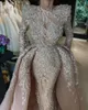 2022 Plus Tamanho Árabe Aso Ebi Champagne Luxuoso Sereia Vestidos de Prom Vestidos Lace Frisado Evenal Partido Formal Segundo Vestidos de Recepção Vestido ZJ220