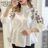 Herfst Fashion Sweet Women Blouse Full Embroidery Floral Mandarin Collar Casual Preppy Style Shirts 1377 45 210415
