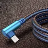 90 graden jeans type C USB-kabel Snelle oplader koorden gevlochten gegevens smartphone Android-telefoons Denim gevlochten Micro USB-kabel NIEUW 3FT 6FT 1M 2M