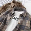 Casual Plaid Jacket Women Autumn Wid Down Collar -knappen Lång ärm Kontrollerad överdimensionerad tjocka varma ladyrockar Vintage Chic Outwear 210412