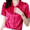 Camicia da donna Camicette in raso tinta unita per donna Camicie a maniche corte con bottoni Moda Donna Collo a polo Camicetta rossa basic 210604