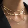 3 Pz / set Retro Rame Piatto Catena Del Serpente Collana Lady Fashion Glamour Metallo Rotondo Paillettes Nappa Collane Con Pendente Ragazza Gioielli G1206