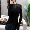 Kvinnor T-shirt Casual Fashion Mesh Gauze Patchwork Feminina Ladies Glänsande Diamante T Shirts Spring / Autumn Clothe T07704B 210421