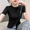 summer Women short Sleeve zipper T Shirt Fashion ops Casual Slim O collar Woman Shirts tops ladies 210507