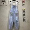 Damen Jumpsuits Strampler Frühling Denim Overall Frauen Hohe Taille Breites Bein Strampler Loch Jeans Overalls Weiblicher Sommer Ärmellos Strass