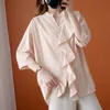 Large Size Slim All-match Shirt Female Autumn Solid Color Loose Casual Cotton and Linen Blouse Women Chemisier Femme 10259 210427