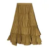 Jupe froncée vintage pour femmes taille haute patchwork midi tempérament jupes vêtements de mode féminine 210521