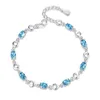 Link, łańcuch S925 Sterling Silver Color Bransoletka dla kobiet Blue Saphire Topaz Crystal Gem Stone Charms Link Bangles Pulsera Para Mujer