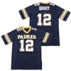 Maglia da calcio personalizzata Retro Tom Brady 12 # High School cucita blu bianco rosso grigio Qualsiasi nome Numero Taglia S-4XL Maglie Camicia di alta qualità