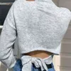 Foridol tricoté col roulé dos nu pulls femme nœud papillon gris automne hiver à manches longues pull décontracté pull 210415