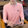 T-shirt à manches longues pour hommes Wave Version coréenne de la chemise à fond en coton auto-culture 210420