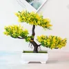 Plantas artificiais em vaso bonsai verde pequena árvore flores falsas ornamentos para casa decoração de jardim festa el grinaldas decorativas1227275
