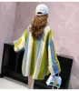 H.SA Women Long Coat Vneck Oversized Cardigans Patchwork Sweater Casual Striped Chic Street Knit Poncho korean Tops 210417