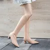 Western Boots Women Shoes Zip High Heel Knee-High 포인트 발가락 발 뒤꿈치 여성 긴 가을 베이지 색 크기 210517 Gai Gai Gai