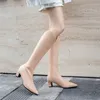 Western Boots Women Shoes Zip High Heel Knee-high Pointed Toe Block Heels Female Long Autumn Beige Size 210517 GAI GAI GAI