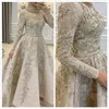Arabski Aso Ebi Muzułmański koraliki koronkowe wieczór długie rękawy Line Prom Vintage Formal Party Drugi suknie przyjęte sukienki