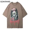 Tees Shirts Hip Hop Män Streetwear Punk Rock Gothic Bat Print Kortärmad Bomull T-shirts Casual Harajuku lösa toppar 210602