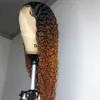 Parrucca anteriore in pizzo sintetico riccio lungo Ombre marrone parrucche per capelli naturali resistenti al calore senza colla per donne nere densità 180