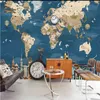 Wellyu Personalizzato 3d murale retrò nostalgico mappa del mondo TV sfondo muro soggiorno panno di seta verde carta da parati