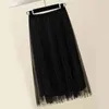 Zoki New Women Tulle Skirt Elastic High Waist Mesh Spring Summer Fashion Long Skirt a Line Black Girl Pleated Faldas 210331