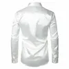 Stilvolles weißes Seidensatinhemd Männer Chemise Homme Casual Langarm Slim Fit Herrenhemden Business Hochzeit Männliches Hemd 210522