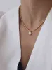Titanyum ile 18 K Altın Boncuk Chian Gerçek Inci Gerdanlık Kolye Tasarımcısı T Göster Show Pist Kıyafeti Nadir INS Japonya Kore Boho Top Y1217