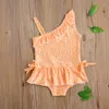 6 M-4Y Yaz Toddler Bebek Çocuk Bebek Kız Mayo Mayo Ruffles Bir Omuz Beachwear Mayo 210515