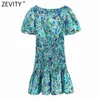 Femmes Sweet Agaric Dentelle Floral Print Plissé Slim Prairie Chic Femme Puff Sleeve Robe Volants Mini Robe DS8286 210416