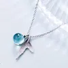 قلادة قلادة قلادة ذيل السمكة حورية البحر مع مجوهرات سلسلة الزجاج الكريستال الزرقاء للهدايا