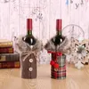 Decoraciones navideñas, funda para botella de vino, accesorios de decoración navideña para festival, fundas para botellas de cerveza de lino con lazo