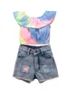 Conjuntos de ropa Baby Children039s Girl039s Sin mangas con volantes Cuello barco Tops cortos coloridos con jeans rasgados para Summer1070245