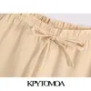 Kvinnor chic mode med dragsko shorts vintage elastiska midja sidofickor kvinnliga korta byxor pantaloner mujer 210416