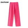 Aachoae Women Chic Rose Suit Blazer Set Office Wear Blazer doppiopetto con pantaloni larghi casual 2 pezzi Abiti 210413