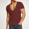 Men's T-Shirts Deep V Neck T Shirt For Men Low Cut Stretch Tee Invisible Vee Top Short Sleeve Fitted Soft Plain Over Sized