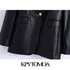 KPYTOMOA Moda donna con bottoni in metallo Giacca in ecopelle Cappotto Vintage Manica lunga con spacco posteriore Capispalla femminile Chic Veste 211122