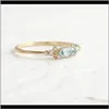 Med sidofena smyckenwomen inlägg aquamarine rhinestone rings smycken dam pläterad guld förlovnings ring mode aessory fyra stycken kostym wjl