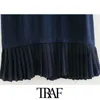 TRAF Dames Vintage Chic Office Wear Back Boog Tie Geplooid Mini Jurk Mode Hoge Kraag Korte Mouw Vrouwelijke Jurken Vestidos 210415